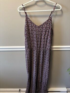 Women's Burgundy Patterned Spaghetti-Strap Jumpsuit